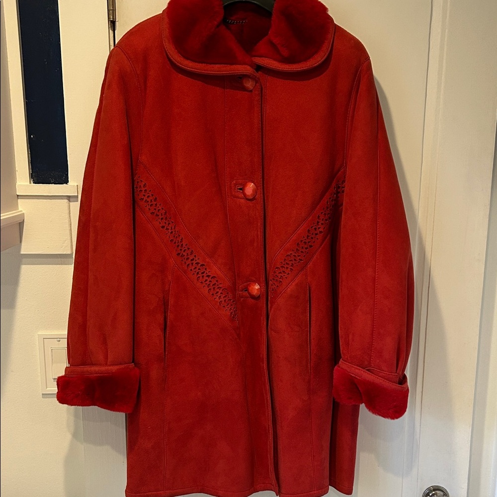 Vintage Chic Red Women's Suede and Shearling Jacket